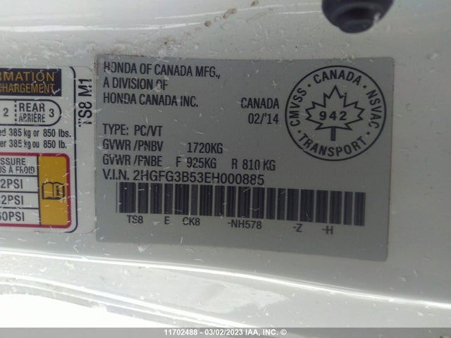 Honda Civic Lx 2014 2HGFG3B53EH000885 Image 10