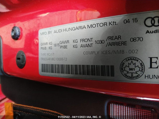 TRUC5AFV8G1000572 Audi TT