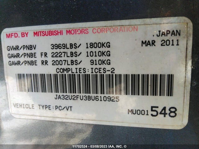JA32U2FU3BU610925 Mitsubishi Lancer Es/es Sport