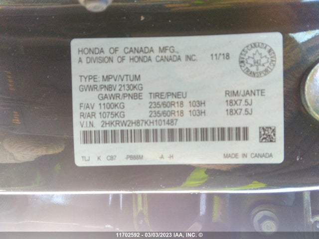 Honda CR-V EXL 2019 2HKRW2H87KH101487 Image 10