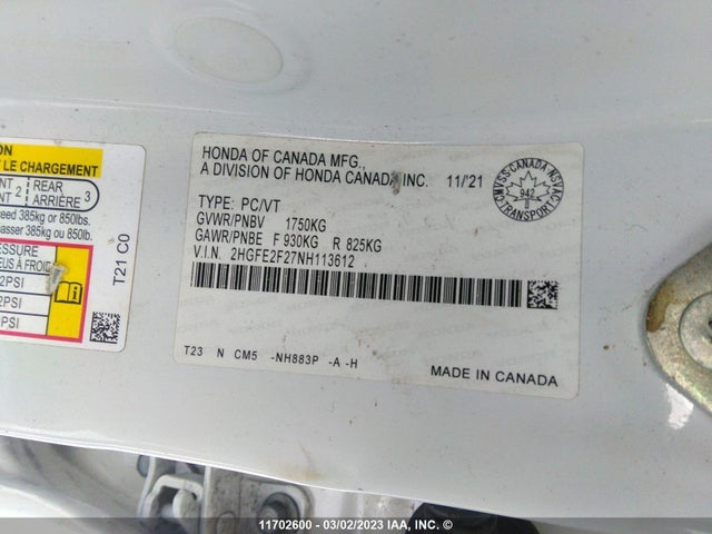 Honda Civic Lx 2022 2HGFE2F27NH113612 Image 11