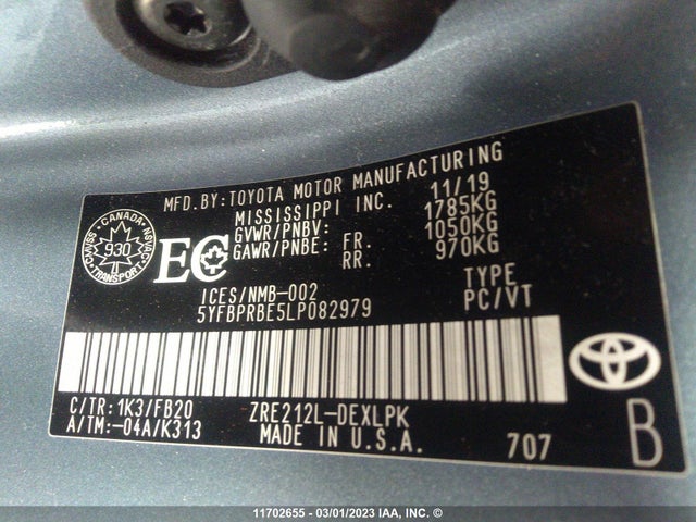 Toyota COROLLA LE 2020 5YFBPRBE5LP082979 Image 9
