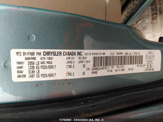 2A4RR6DX4AR278117 Chrysler Town & Country Limited