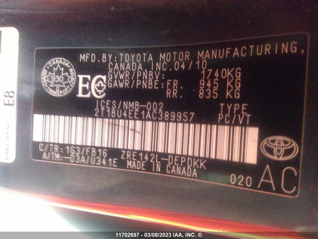 Toyota Corolla S/le/xle 2010 2T1BU4EE1AC389957 Image 9
