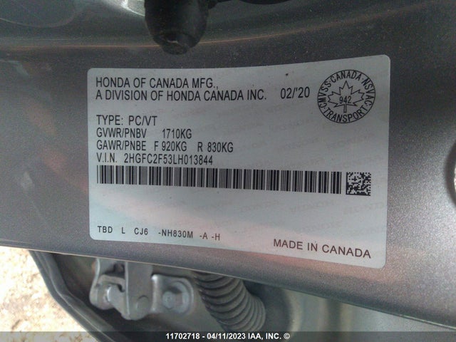 Honda Civic Lx 2020 2HGFC2F53LH013844 Image 9