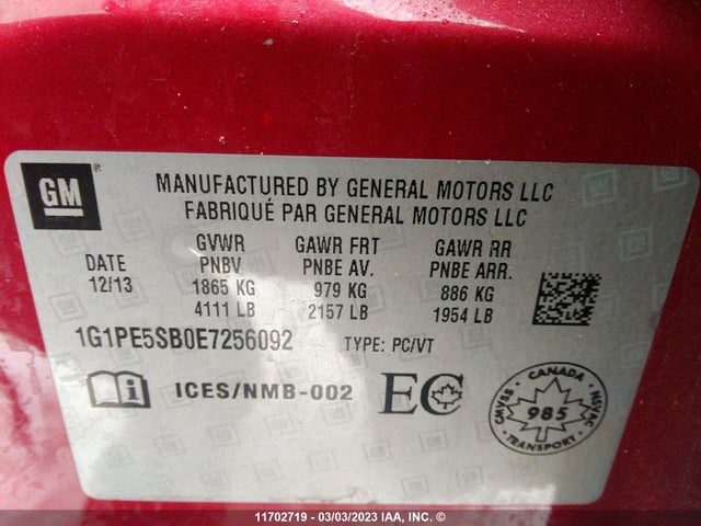 Chevrolet CRUZE LT 2014 1G1PE5SB0E7256092 Image 9
