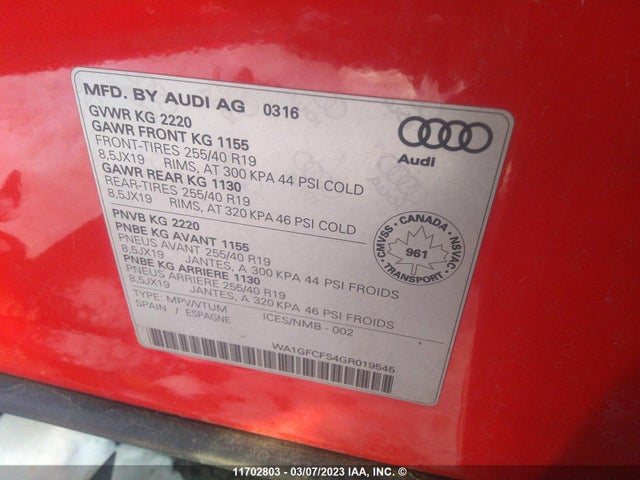 WA1GFCFS4GR019545 Audi Q3 Prestige