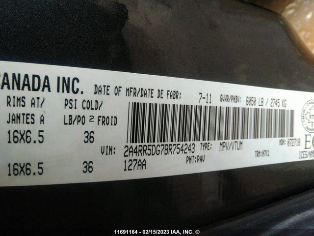 2A4RR5DG7BR754243 Chrysler Town & Country Touring