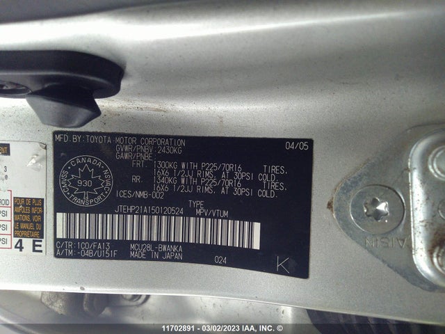 Toyota Highlander Limited 2005 JTEHP21A150120524 Image 10