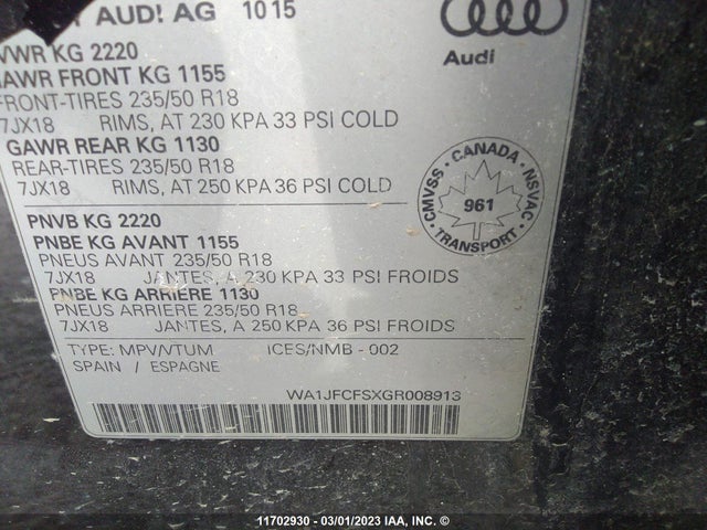 WA1JFCFSXGR008913 Audi Q3 Progressiv