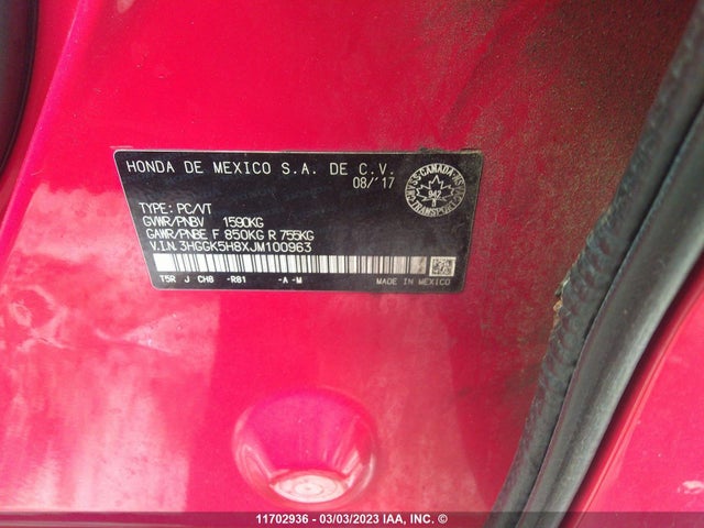 Honda Fit Ex/exl 2018 3HGGK5H8XJM100963 Image 9