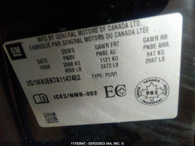Chevrolet IMPALA LS 2010 2G1WA5EK7A1147462 Image 10