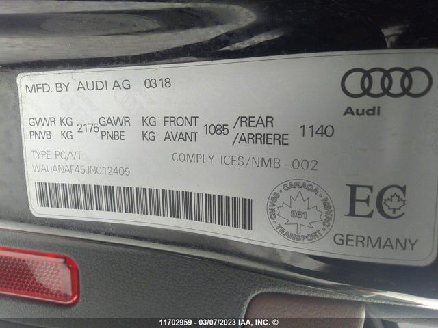 WAUANAF45JN012409 Audi A4 PREMIUM
