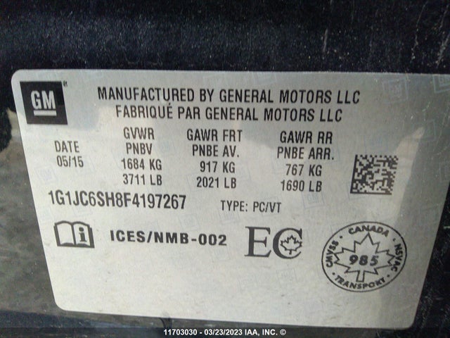Chevrolet SONIC LT 2015 1G1JC6SH8F4197267 Image 10