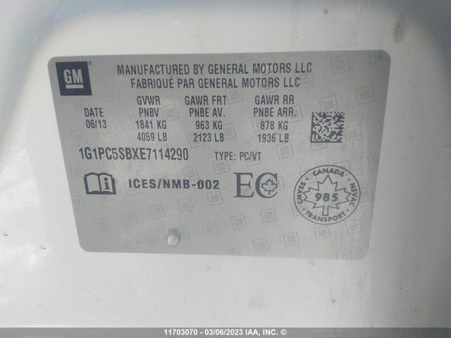Chevrolet CRUZE LT 2014 1G1PC5SBXE7114290 Image 9