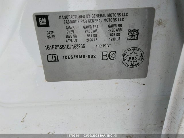Chevrolet Cruze 2016 1G1PD5SB1G7153236 Image 9