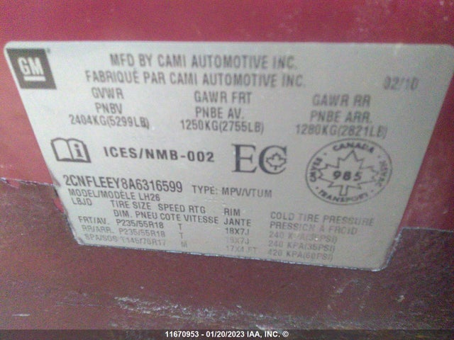 Chevrolet EQUINOX LT 2010 2CNFLEEY8A6316599 Image 10