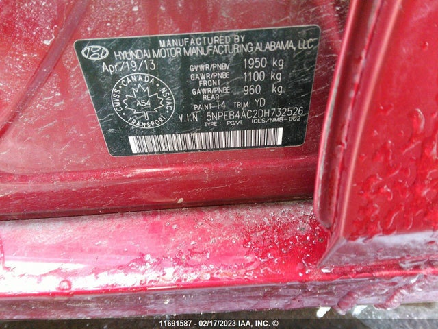 2013 Hyundai Sonata Gls მანქანა იყიდება აუქციონზე, vin: 5NPEB4AC2DH732526, აუქციონის ნომერი: 11691587