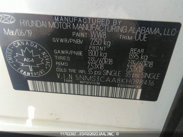 Hyundai Santa Fe Sel/sel Plus 2019 5NMS3CAA8KH098416 Image 11