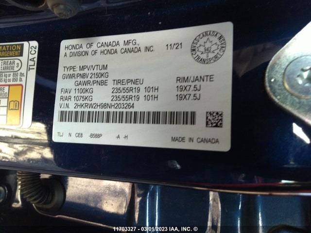 Honda Cr-v Touring 2022 2HKRW2H98NH203264 Image 10