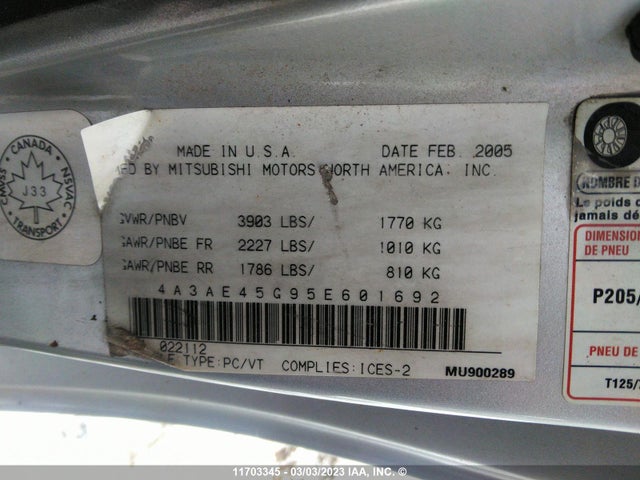 4A3AE45G95E601692 Mitsubishi Eclipse Spyder Gs