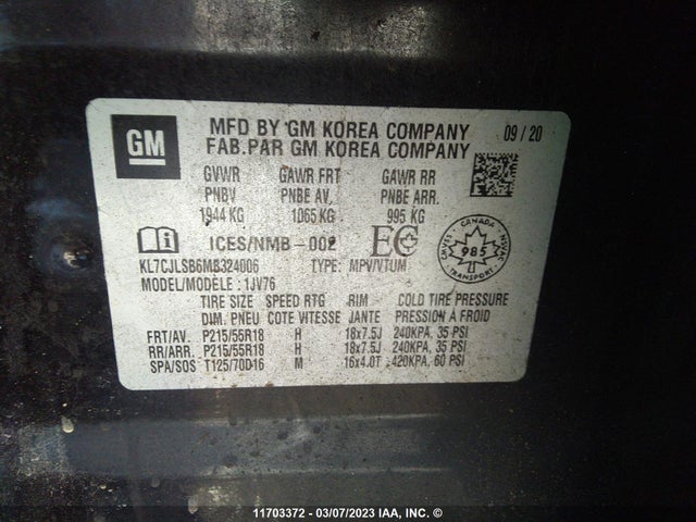 Chevrolet TRAX 1LT 2021 KL7CJLSB6MB324006 Image 11