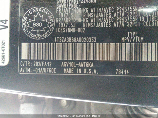 Toyota Venza 2010 4T3ZA3BB8AU020353 Image 9