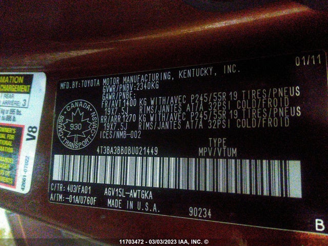 Toyota Venza 2011 4T3BA3BB0BU021449 Image 10