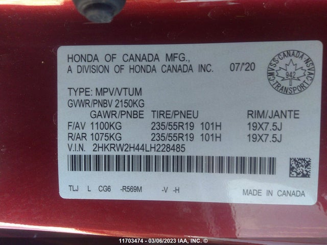 Honda Cr-v Sport 2020 2HKRW2H44LH228485 Image 9