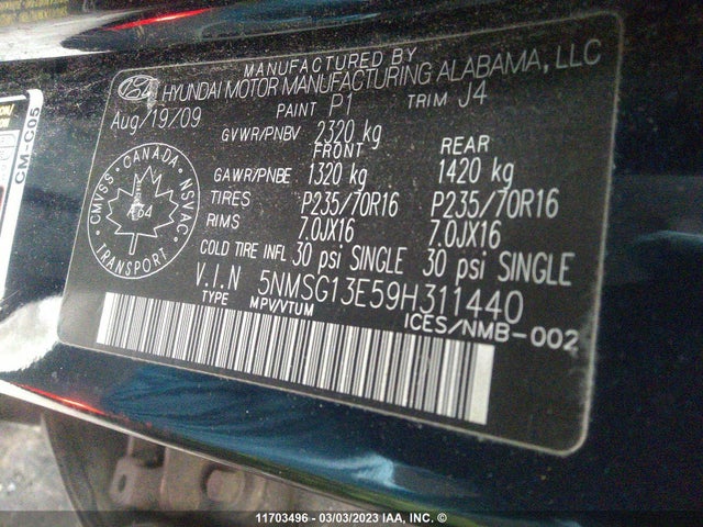 Hyundai Santa Fe Gl 2009 5NMSG13E59H311440 Image 10