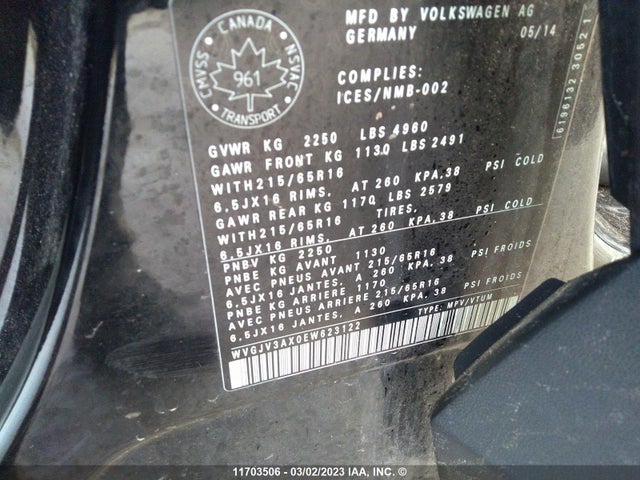 WVGJV3AX0EW623122 Volkswagen Tiguan S/se/sel/r-line