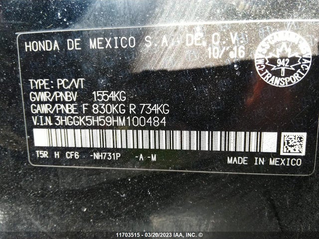 Honda FIT LX 2017 3HGGK5H59HM100484 Image 9