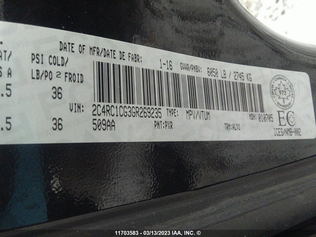 2C4RC1CG3GR269235 Chrysler Town & Country Touring L