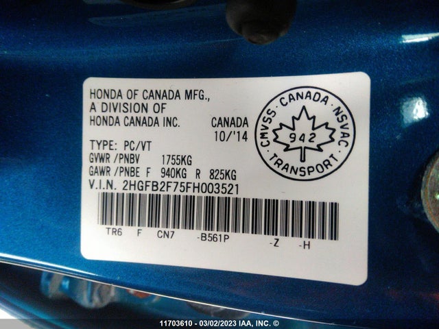 Honda CIVIC SE 2015 2HGFB2F75FH003521 Image 9