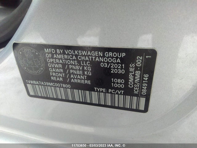 1VWBA7A39MC007800 Volkswagen Passat Highline