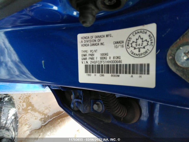 Honda Civic Lx 2017 2HGFC2F51HH000646 Image 9