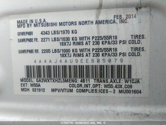 4A4AJ4AU9EE605079 Mitsubishi Rvr Gt