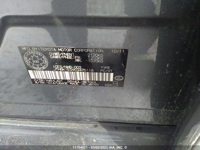 JTHBK1EG9C2475118 Lexus ES 350