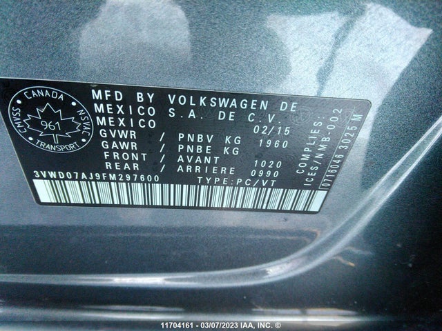 3VWD07AJ9FM297600 Volkswagen JETTA SE