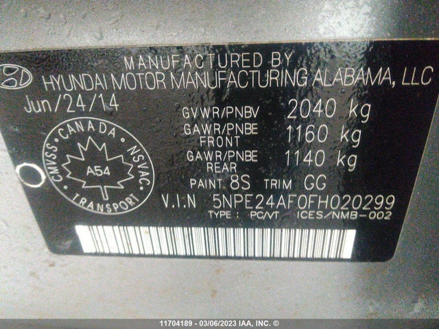 Hyundai SONATA SE 2015 5NPE24AF0FH020299 Image 11