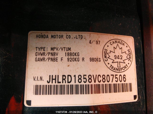 Honda CR-V LX 1997 JHLRD1858VC807506 Image 10