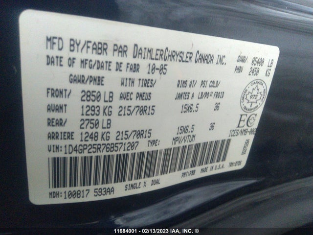Dodge CARAVAN SE 2006 1D4GP25R76B571207 Image 10