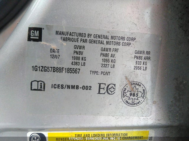 Chevrolet MALIBU LS 2008 1G1ZG57B88F185567 Image 10