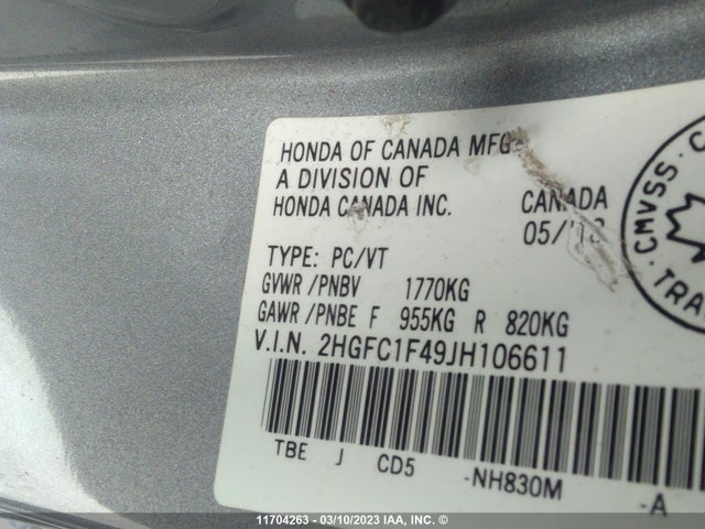 Honda CIVIC EX 2018 2HGFC1F49JH106611 Image 9
