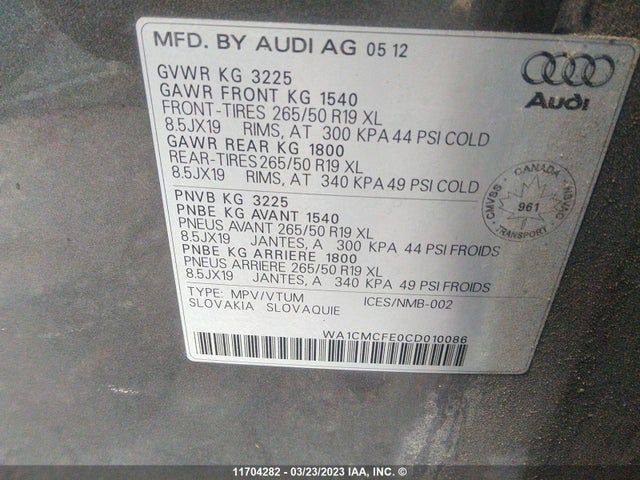 WA1CMCFE0CD010086 Audi Q7 PREMIUM