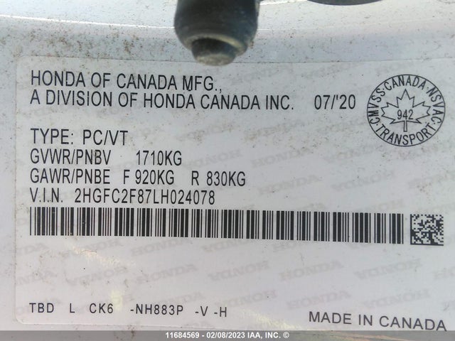 Honda Civic Sport 2020 2HGFC2F87LH024078 Image 9