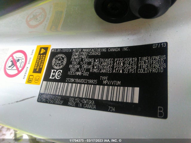 2T2BK1BAXDC218825 Lexus Rx 350/base/f Sport