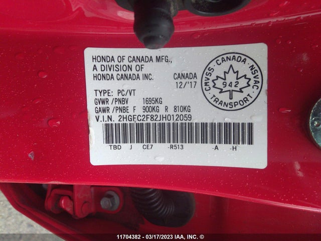 Honda Civic 2018 2HGFC2F82JH012059 Image 9