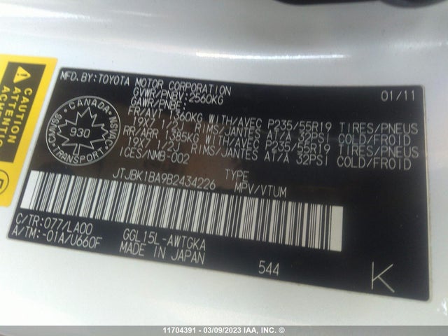 JTJBK1BA9B2434226 Lexus RX 350