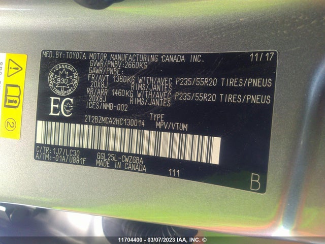 2T2BZMCA2HC130014 Lexus Rx 350/base/f Sport
